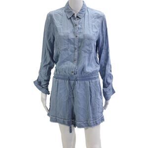 Pure Navy Women Light Blue Long Sleeve Collared Jumpsuit Size M